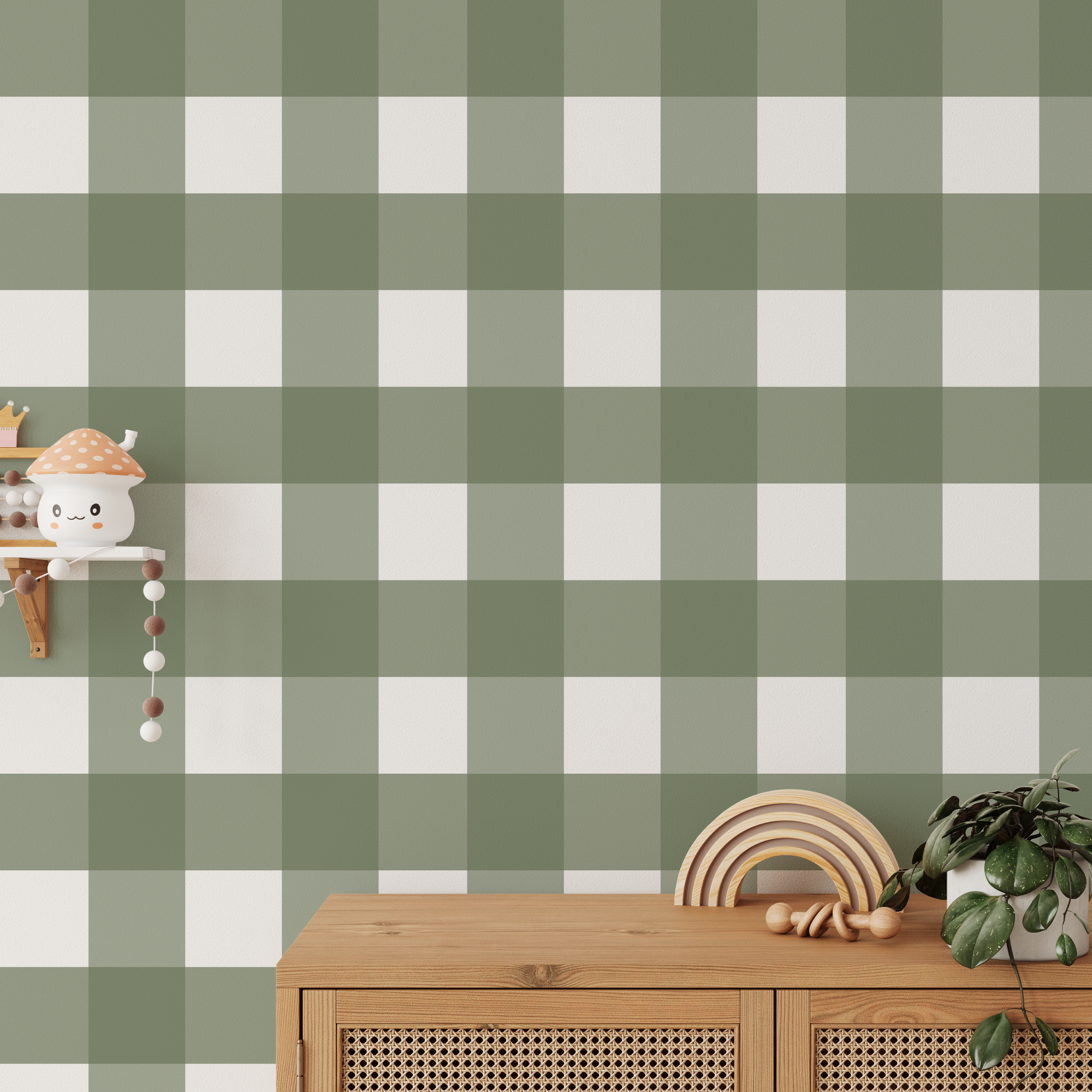 Jumbo Traditional Gingham Wallpaper - Olive Green