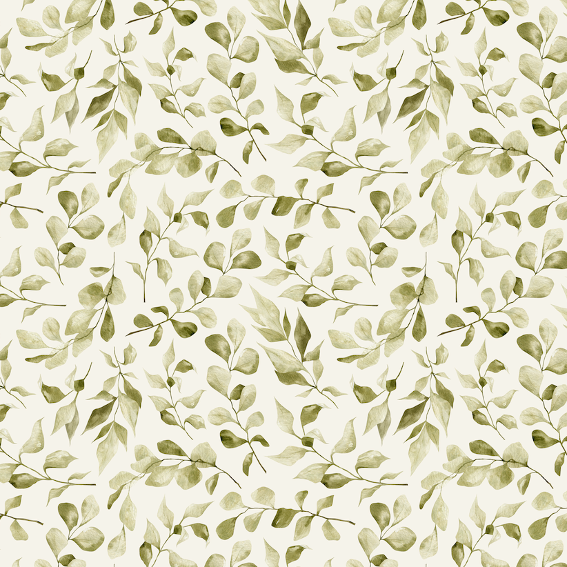 Pattern of green leaves on a white background