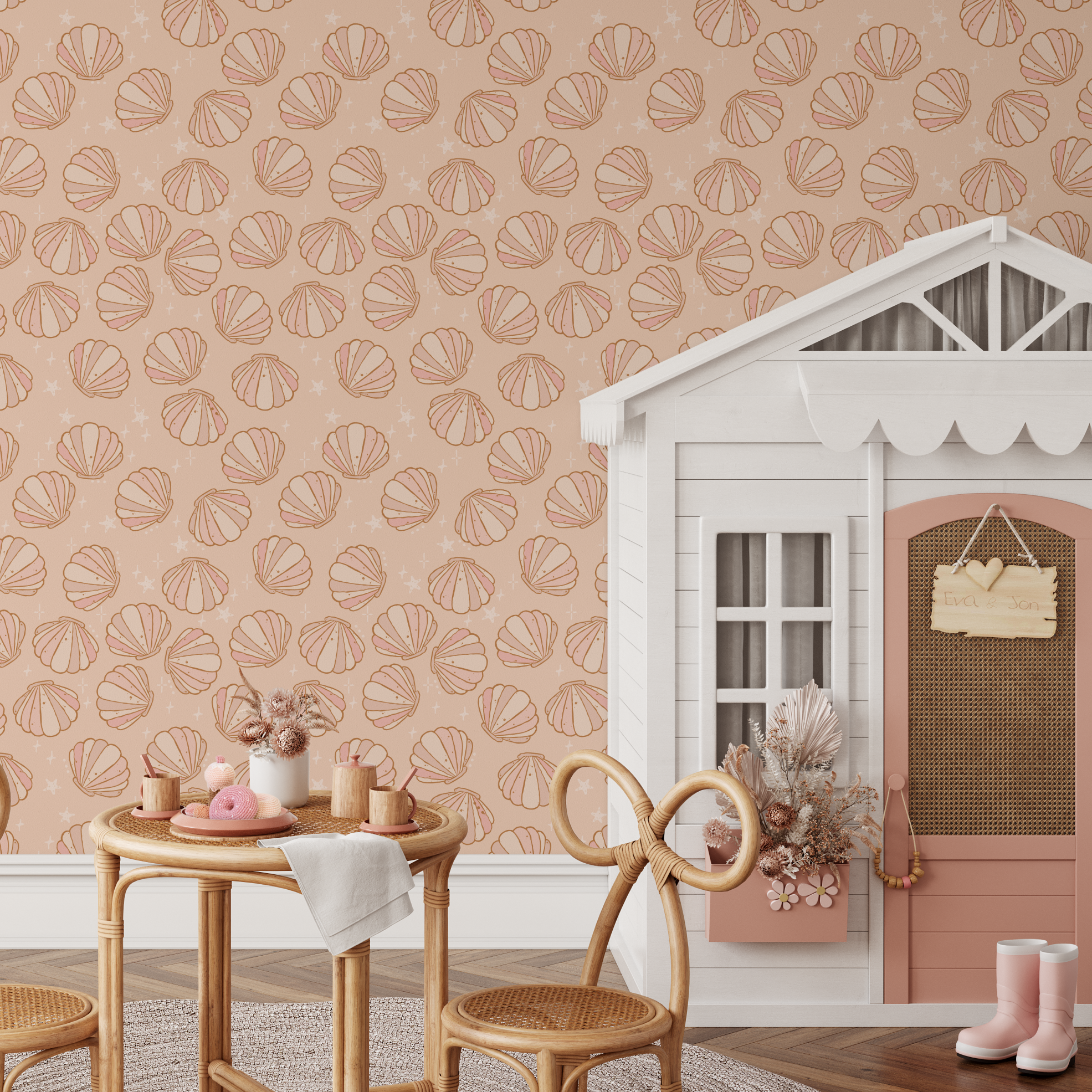 Sea Shell Peach Boho Wallpaper