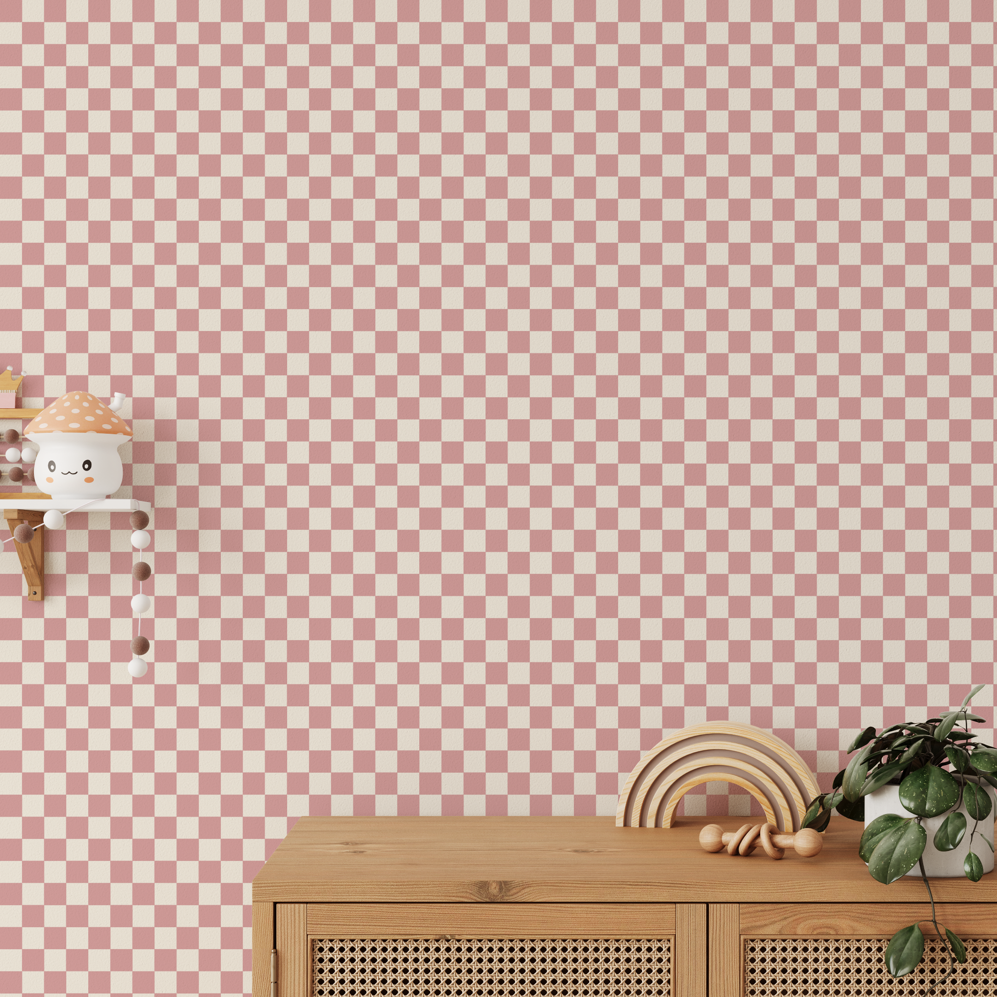 Small Check Rose Pink Wallpaper