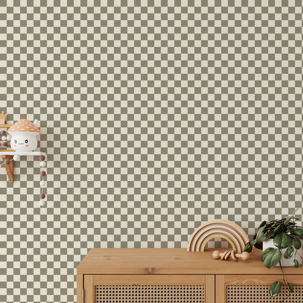 Small Check Olive Green Wallpaper