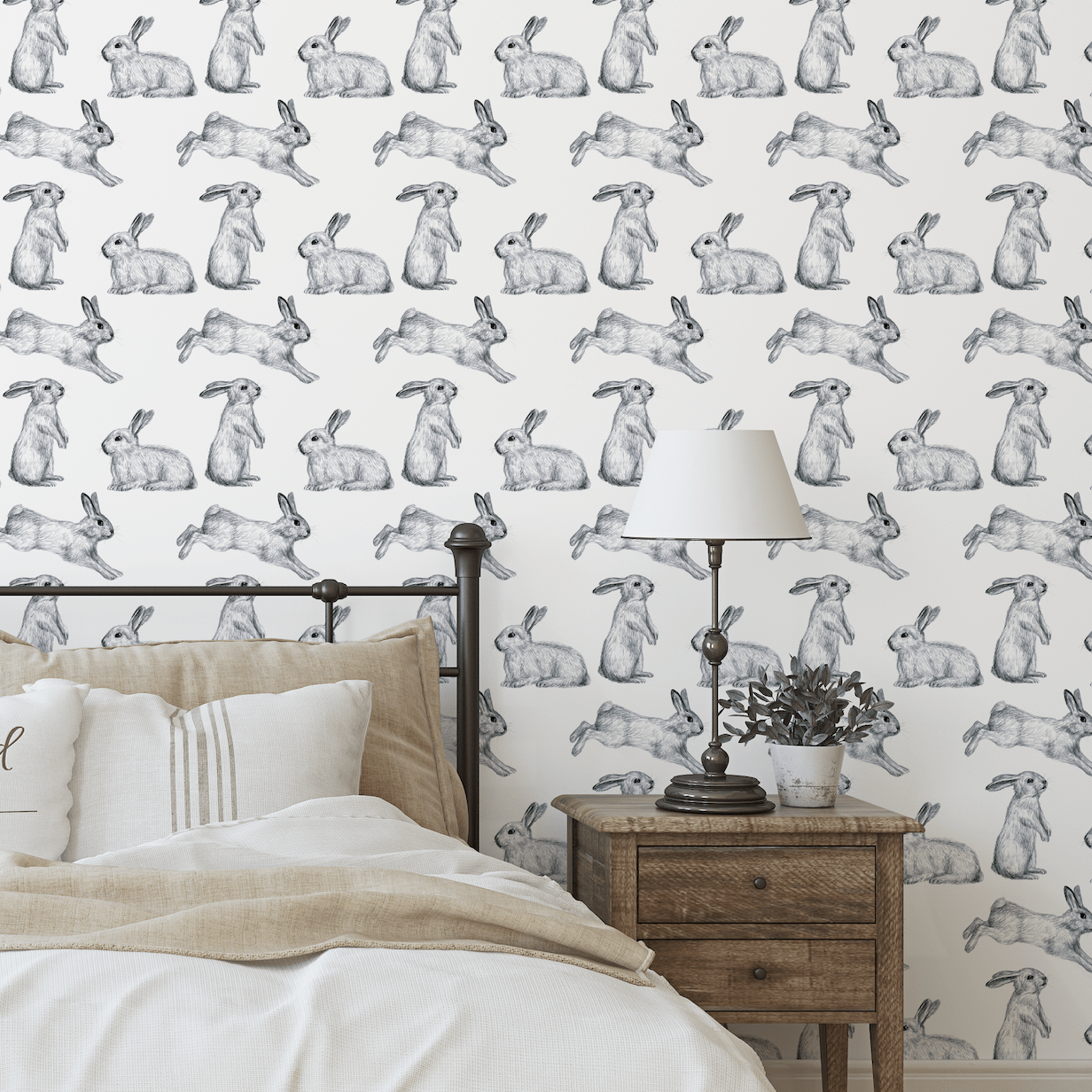 Pete Rabbit Hare Black & White Wallpaper