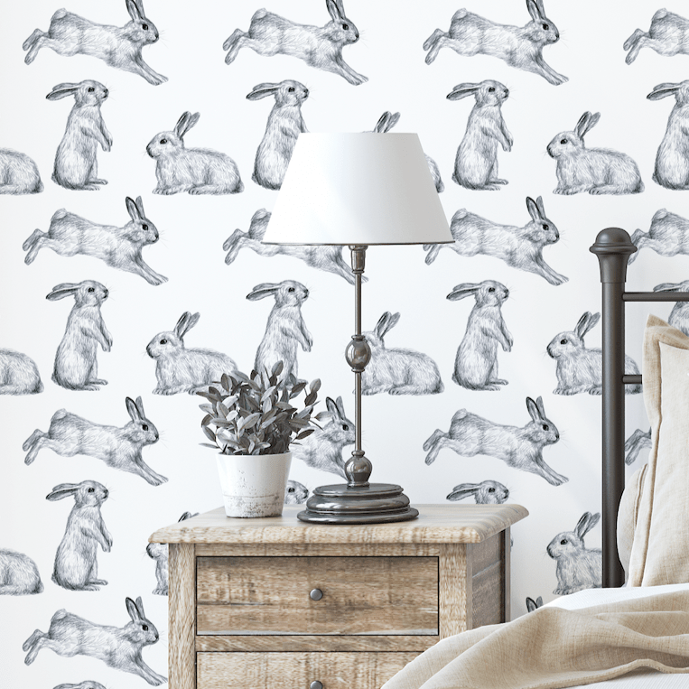 Pete Rabbit Hare Black & White Wallpaper