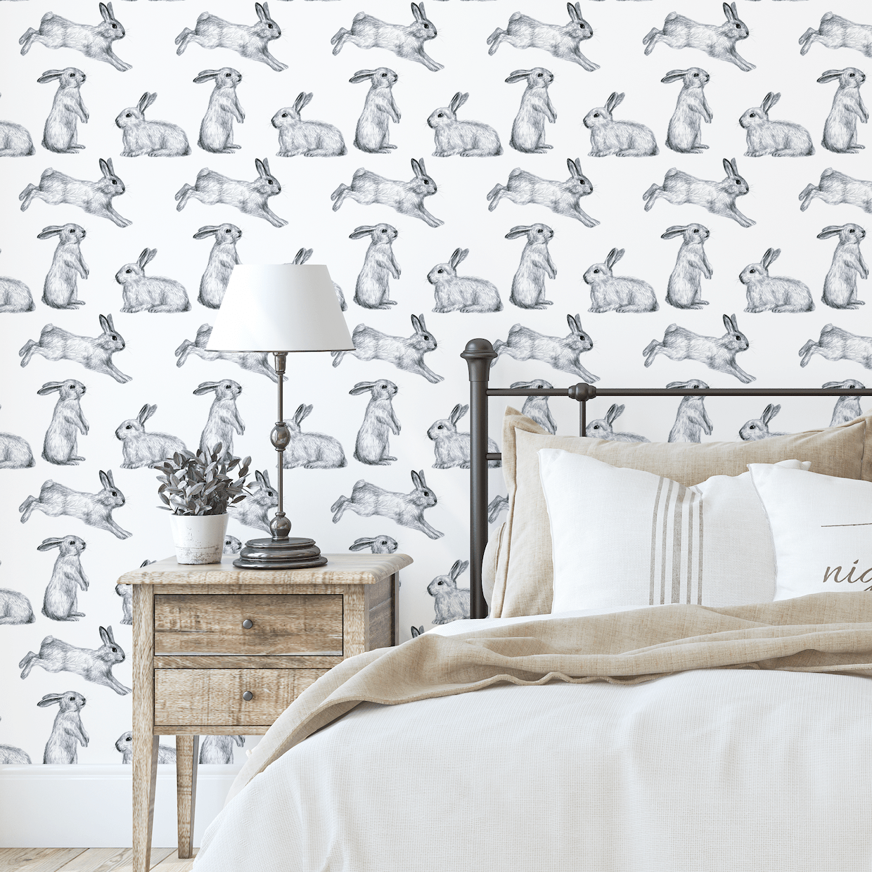 Pete Rabbit Hare Black & White Wallpaper