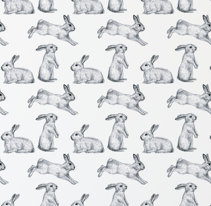 Pete Rabbit Hare Black & White Wallpaper