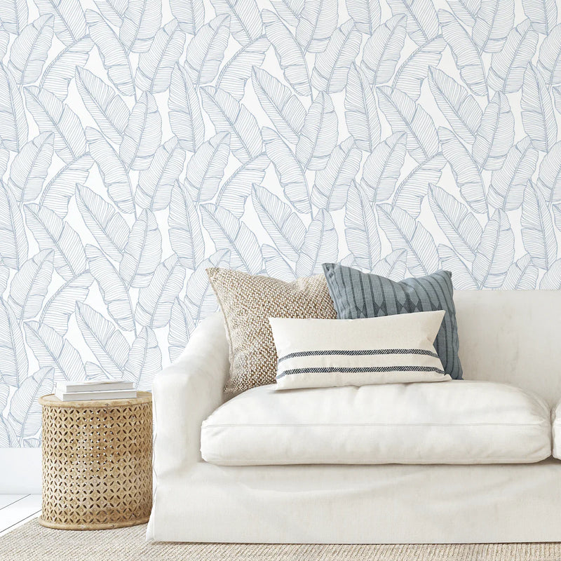 Bailey Hamptons Blue Tropical Palms Beachy Wallpaper Decor