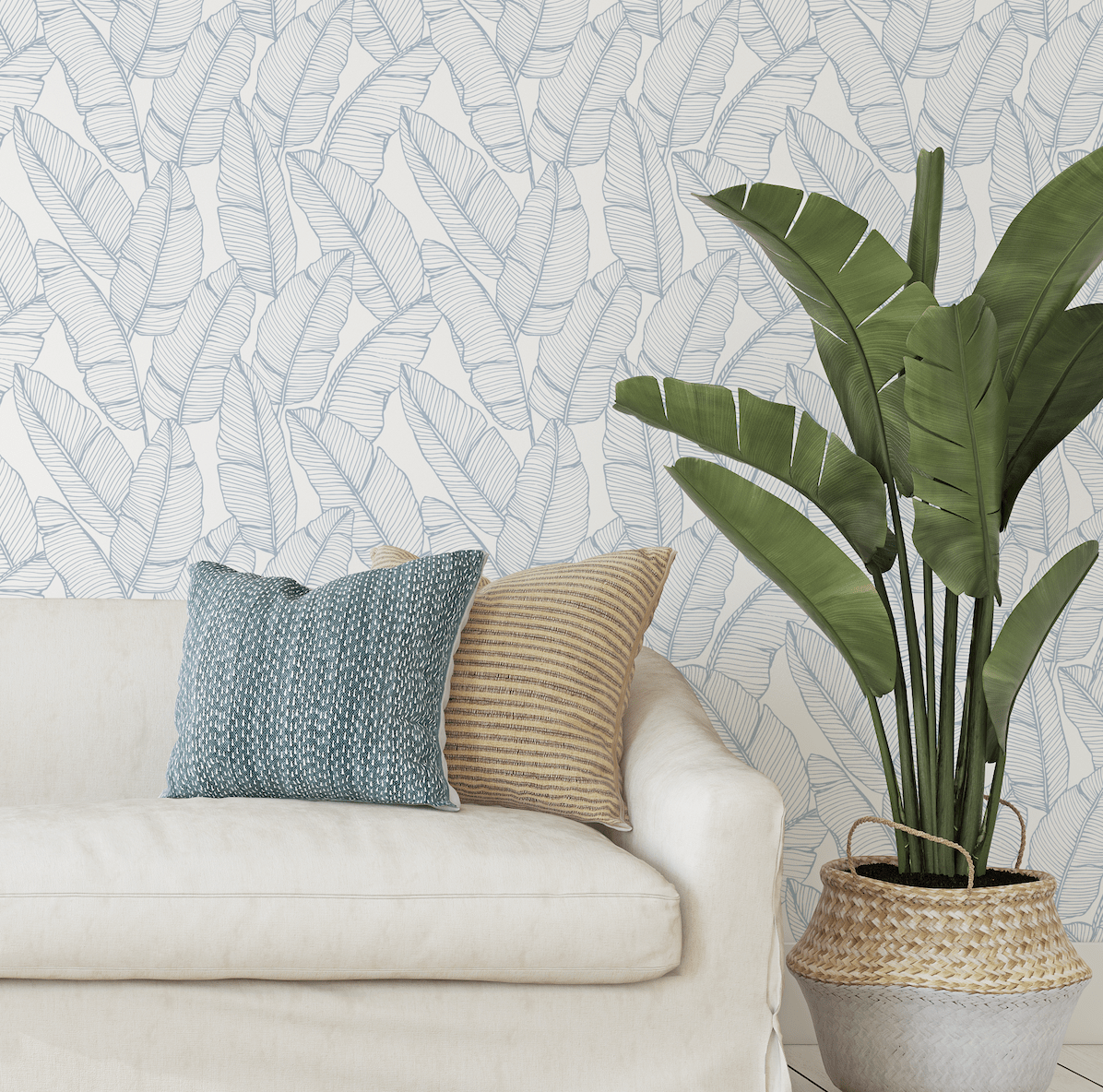 Bailey Hamptons Blue Tropical Palms Beachy Wallpaper Decor