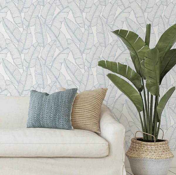 Bailey Hamptons Blue Tropical Palms Beachy Wallpaper Decor