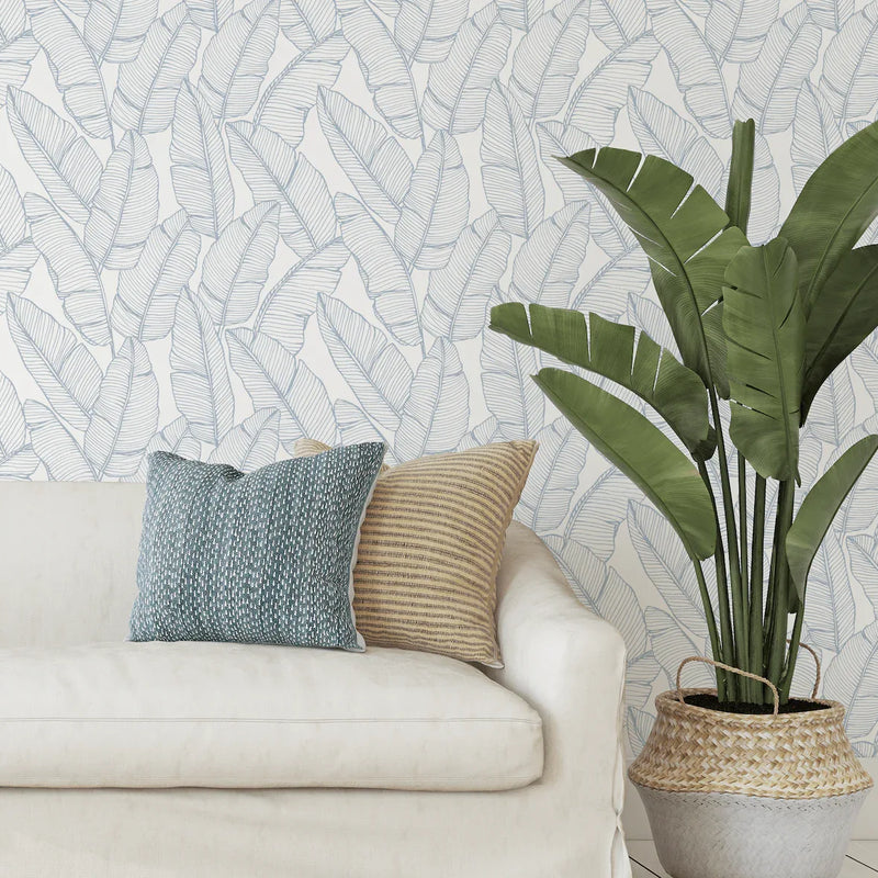 Bailey Hamptons Blue Tropical Palms Beachy Wallpaper Decor