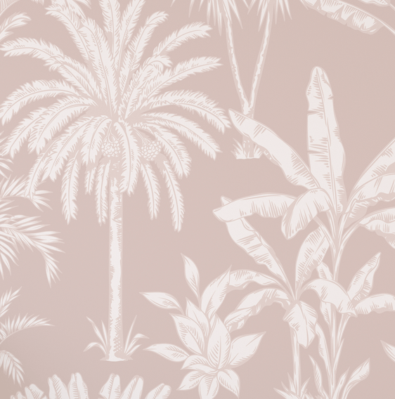 Charlotte Dusty Pink Hamptons Palms Coastal Wallpaper