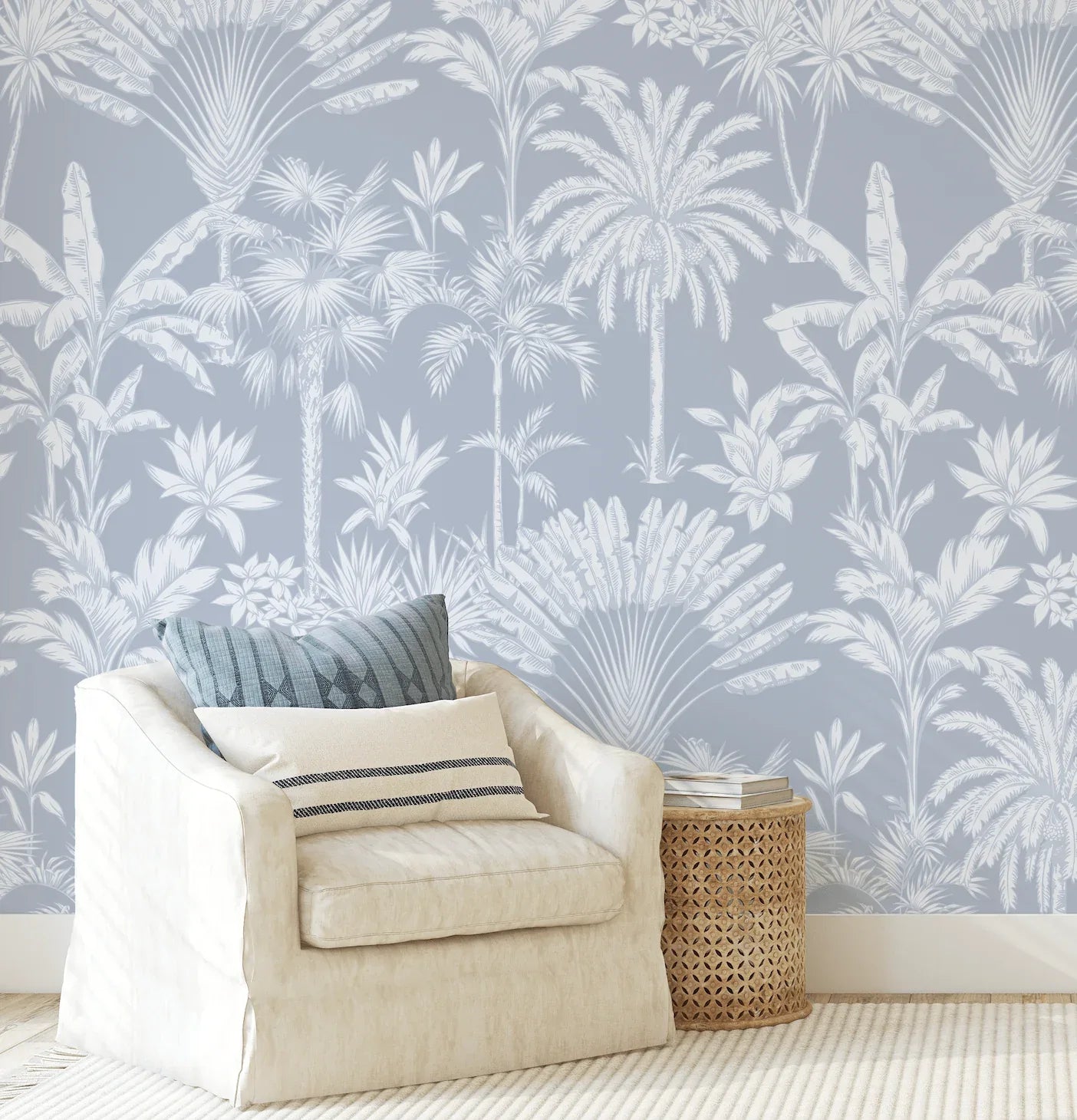 Charlotte French Blue Hamptons Palms Coast Wallpaper