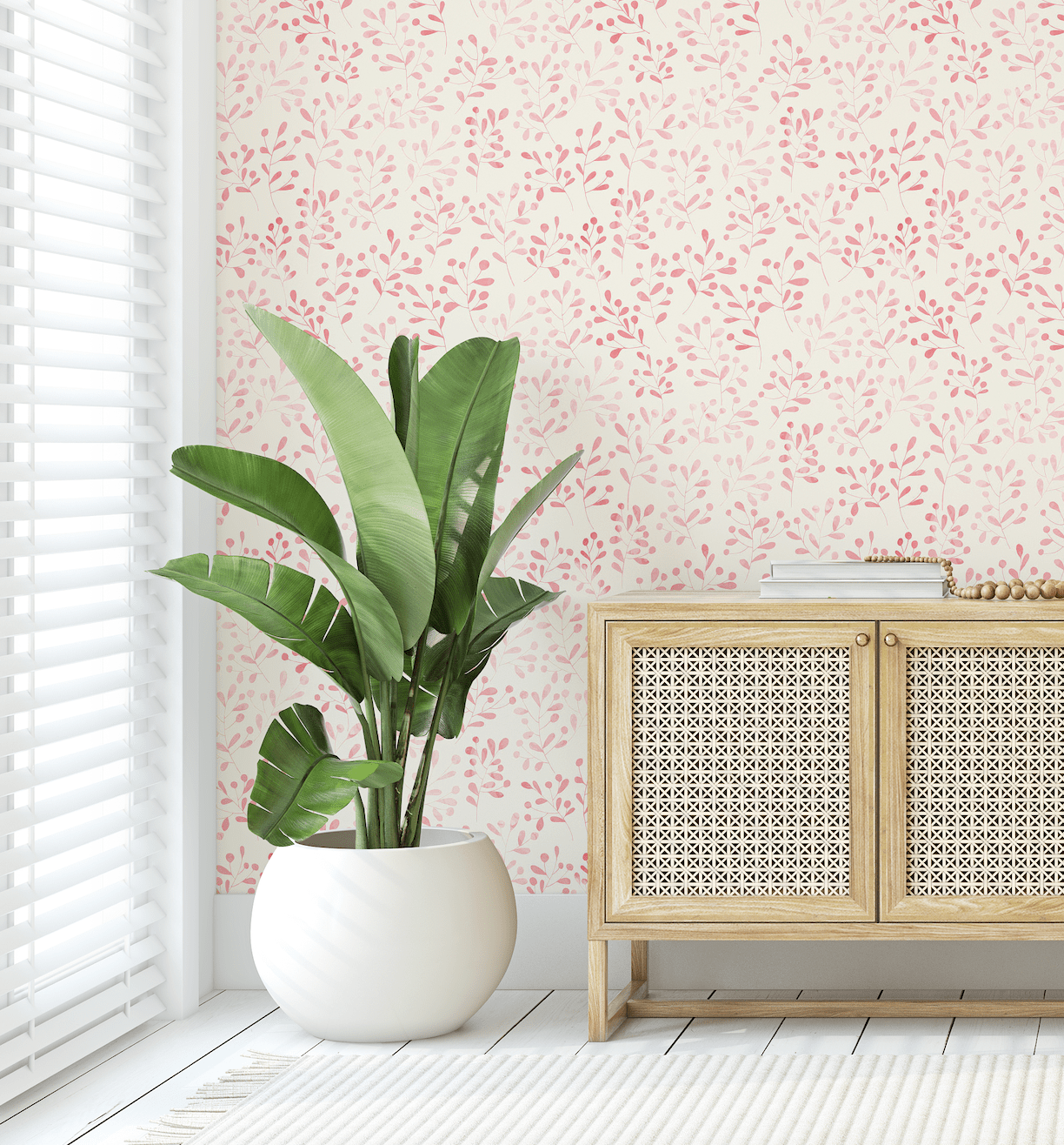 Sally Pink Foliage Farmhouse Wallpaper