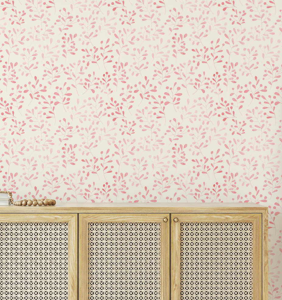 Sally Pink Foliage Farmhouse Wallpaper