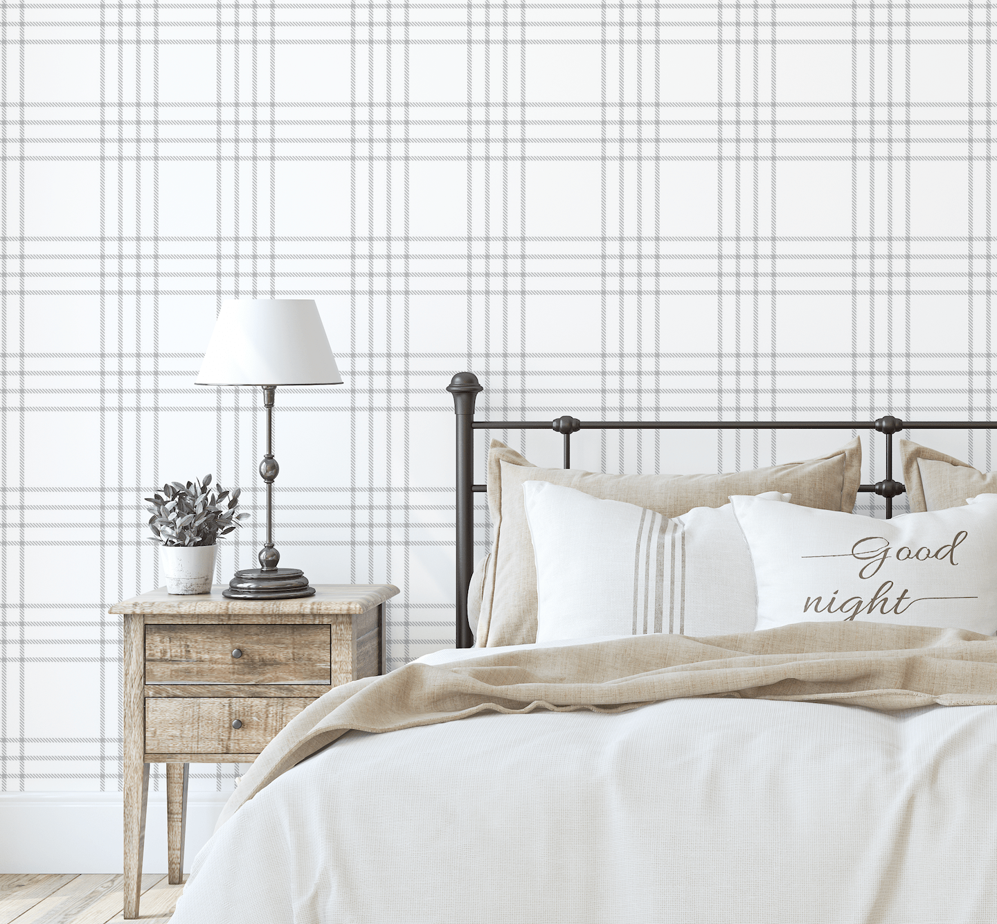 Alan Grey Plaid Farmhouse Wallpaper