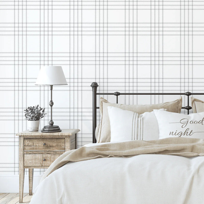 Alan Grey Plaid Farmhouse Wallpaper