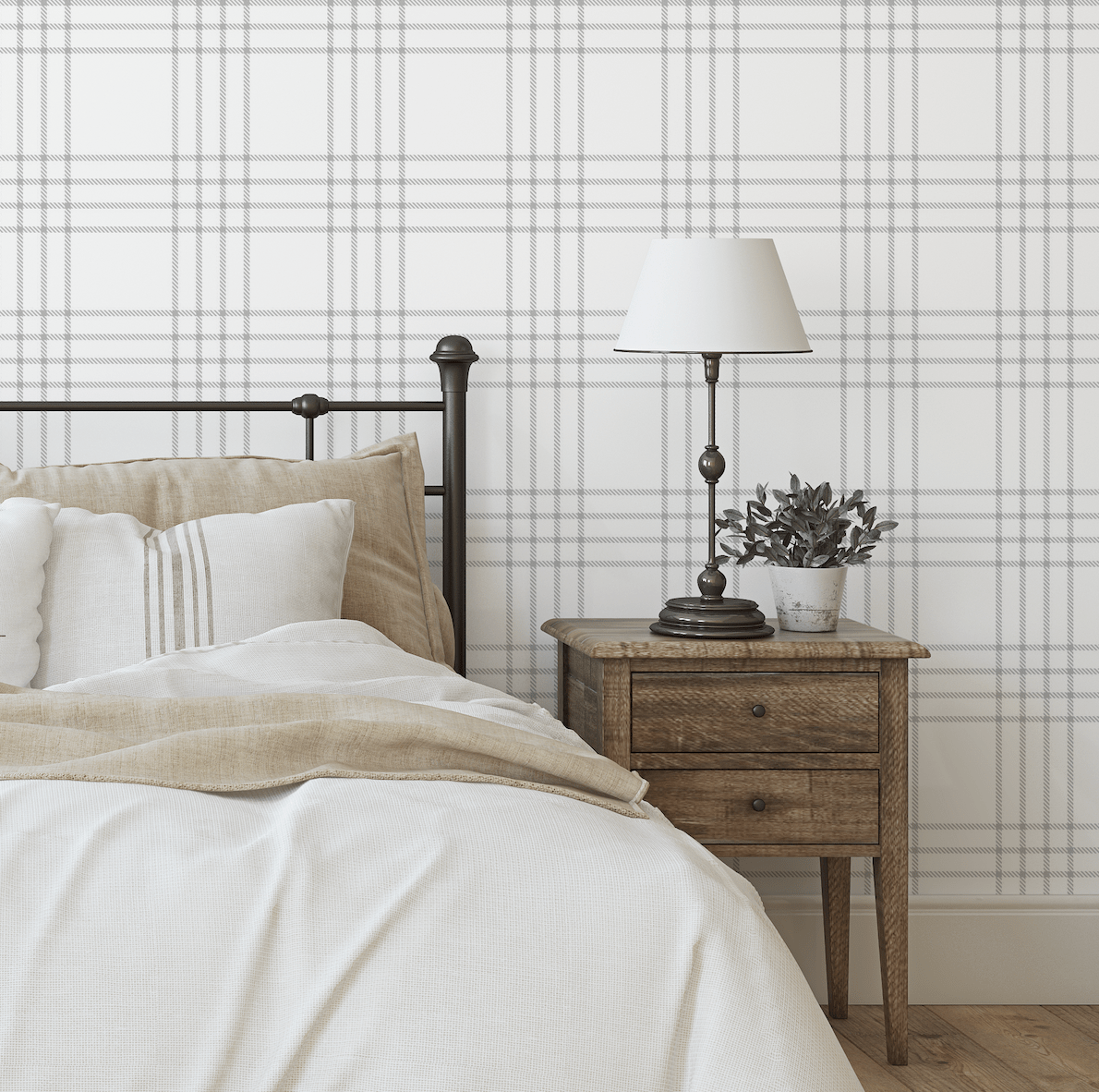 Alan Grey Plaid Farmhouse Wallpaper