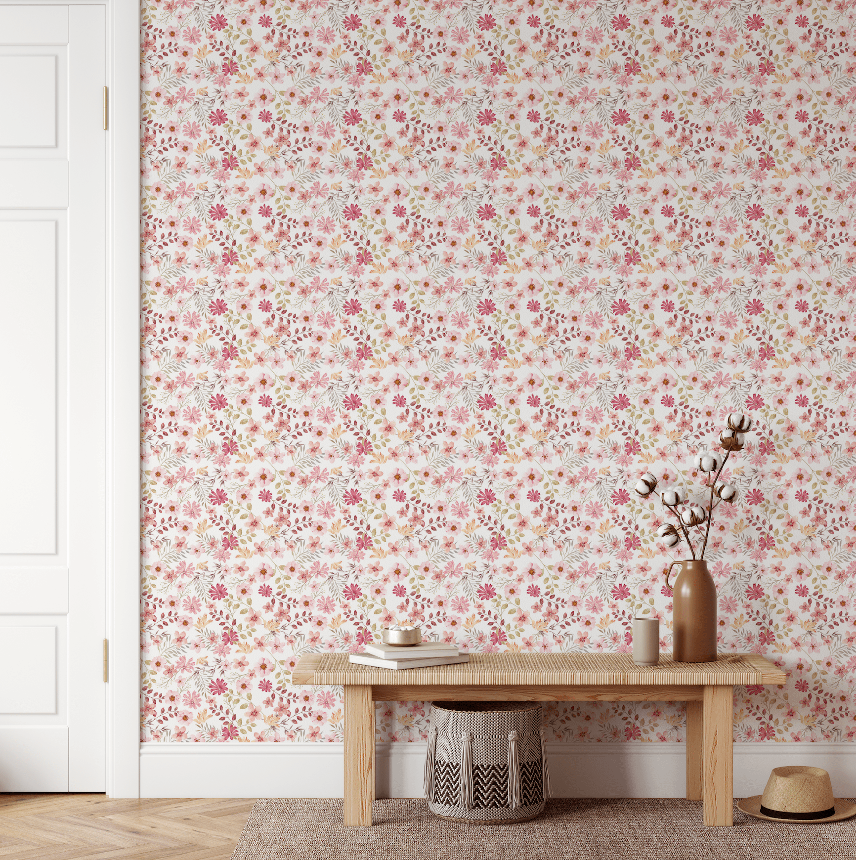 Norma Pink Floral Farmhouse Wallpaper