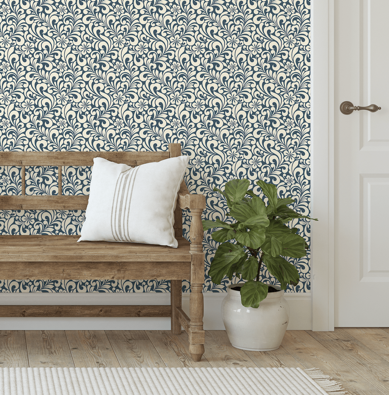 Scarlett Heritage Rustic Blue Farmhouse Wallpaper