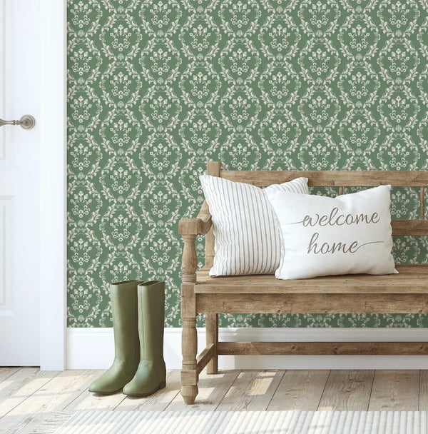 Agnes Green Heritage Rustic Farmhouse Wallpaper