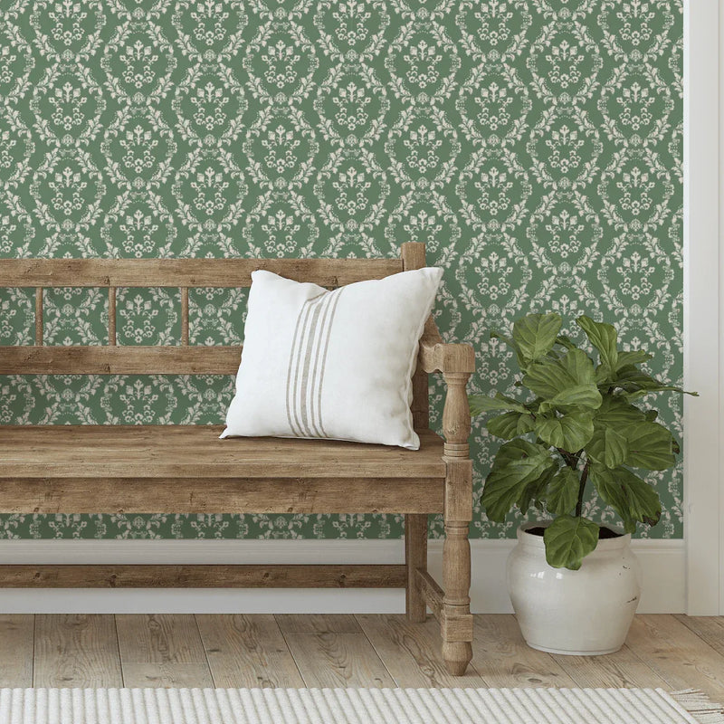 Agnes Green Heritage Rustic Farmhouse Wallpaper