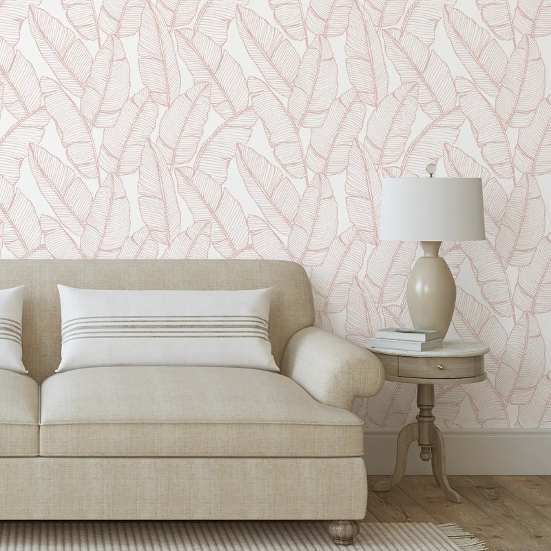Bailey Dusty Pink Hamptons Palms Wallpaper Coastal for Homes