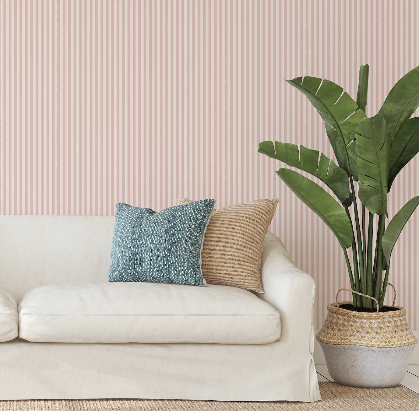 Mini Stripes Pink Hamptons Wallpaper