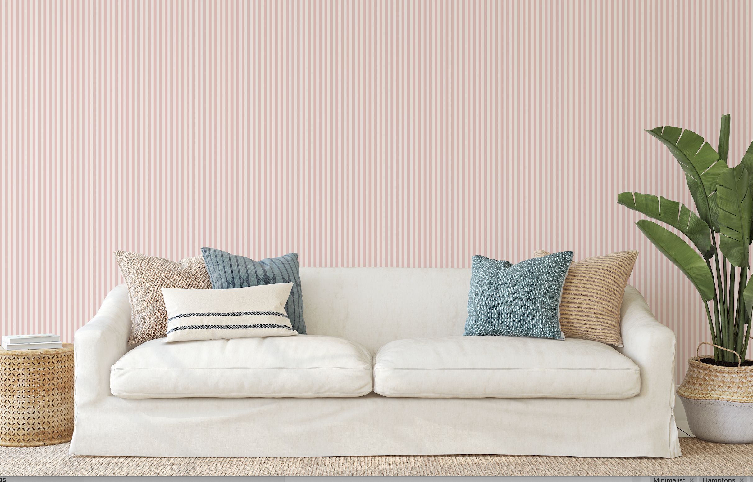 Mini Stripes Pink Hamptons Wallpaper