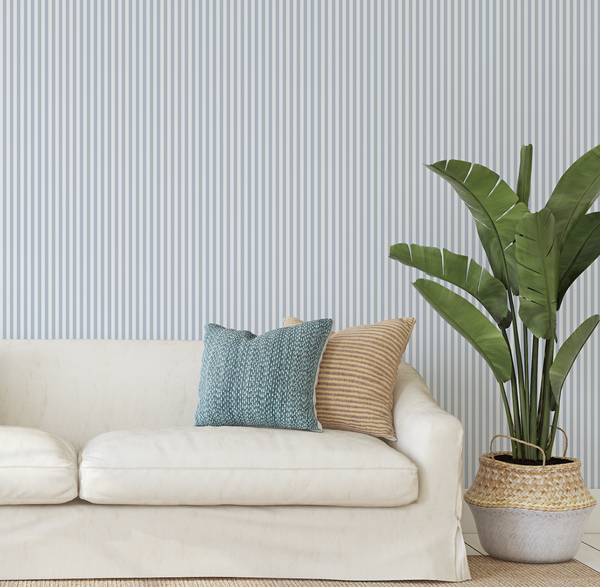 Mini Stripes French Blue Hamptons Wallpaper