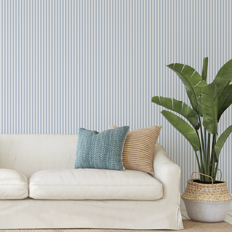 Mini Stripes French Blue Hamptons Wallpaper