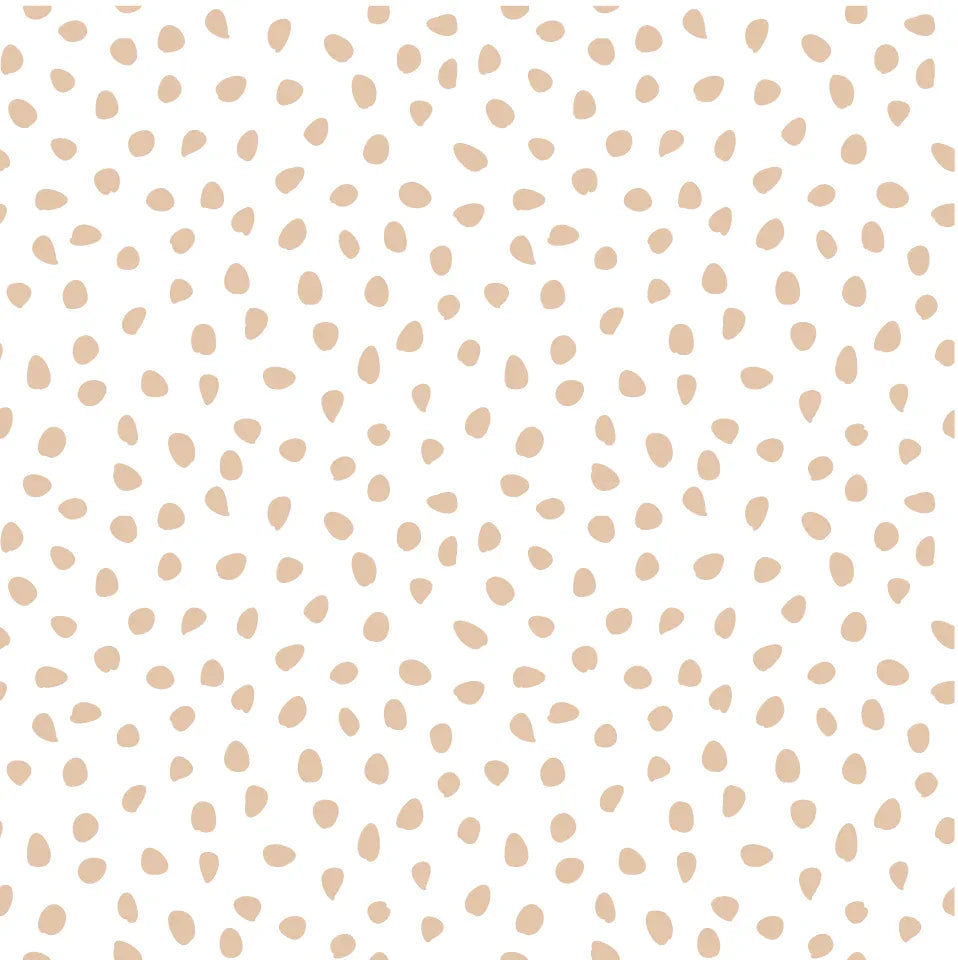 Close-up of Beige Speckled Spots wallpaper showing scattered tan speckles on white