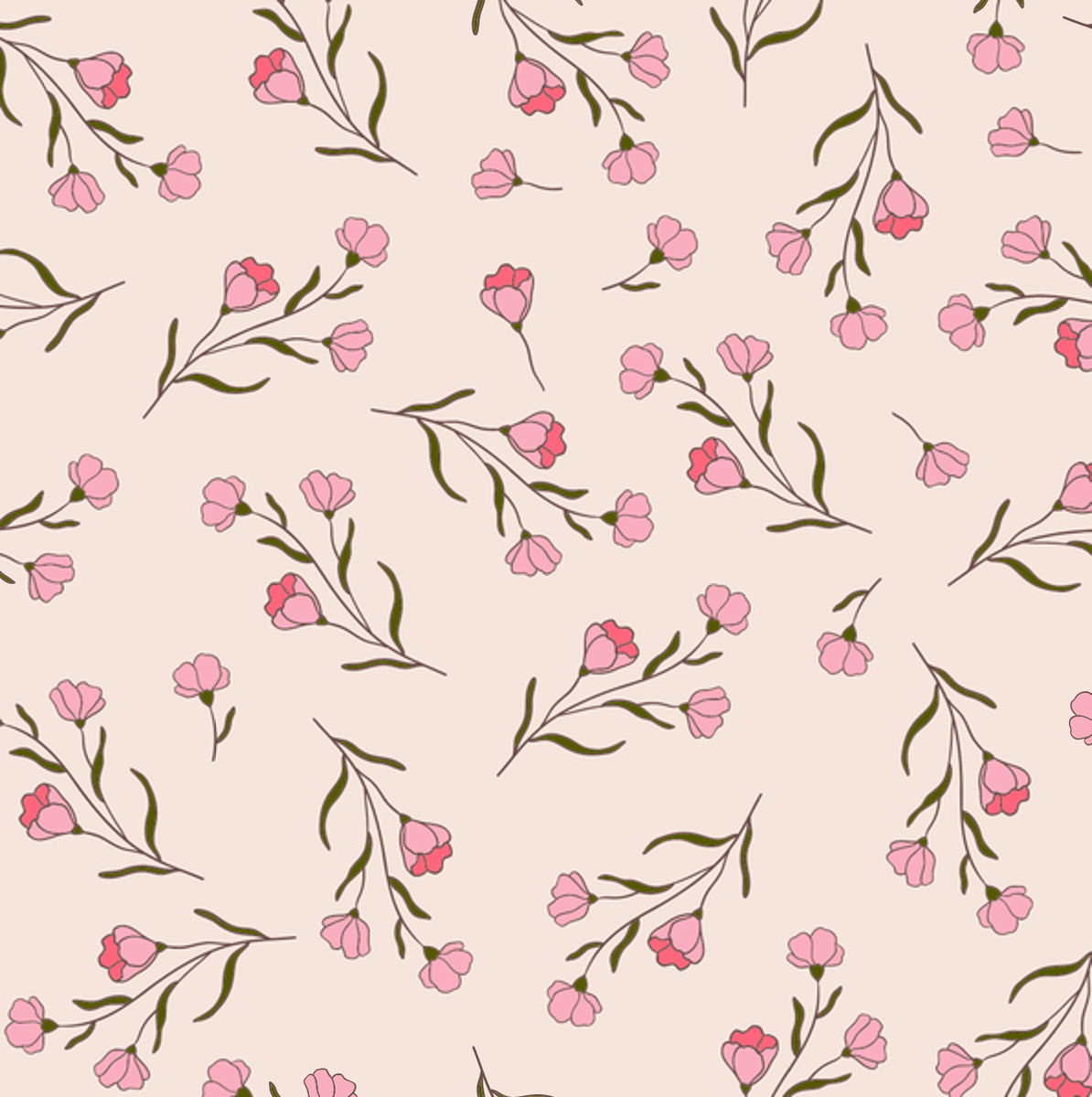 Close-up of Silvi Pink Blossom wallpaper showing pink blossom sprigs on cream