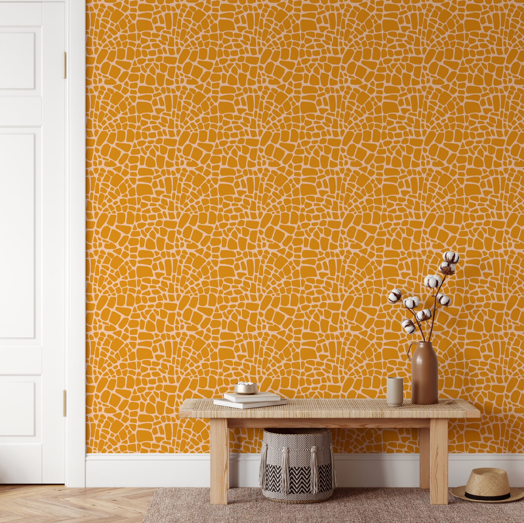 Giraffe Orange Patterned Wallpaper