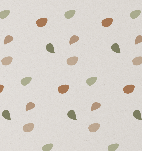 Close-up of Happy Dots Safari Jungle decals in olive, tan and rust