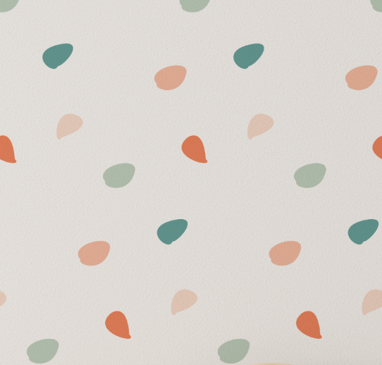 Close-up of Happy Dots Tropical Fiesta decals in teal, coral and peach