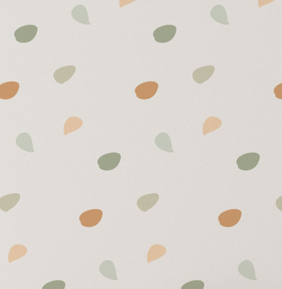 Close-up of Happy Dots Desert Dunes decals in olive, tan and rust