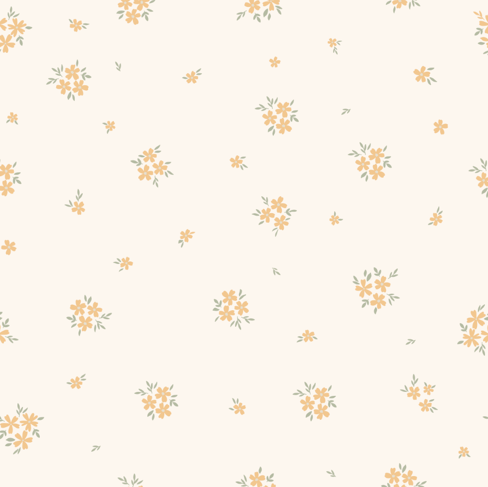 Pattern of small yellow flowers on a white background
