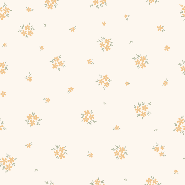 Pattern of small yellow flowers on a white background