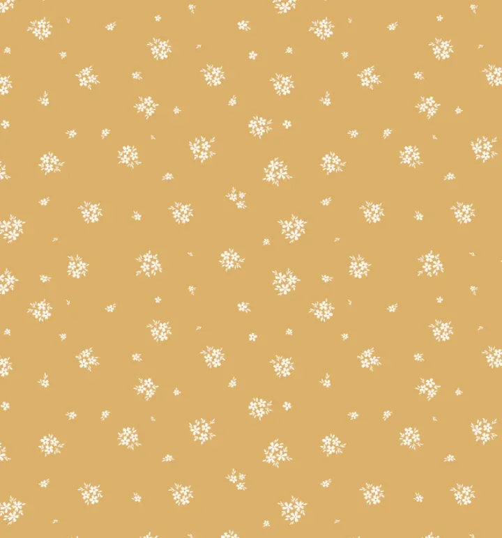 Close-up of the Alice Mustard arch decal showing white blooms on mustard