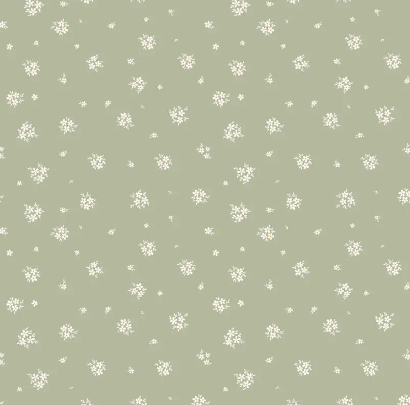 Close-up of the Alice Sage arch decal showing white blooms on sage green