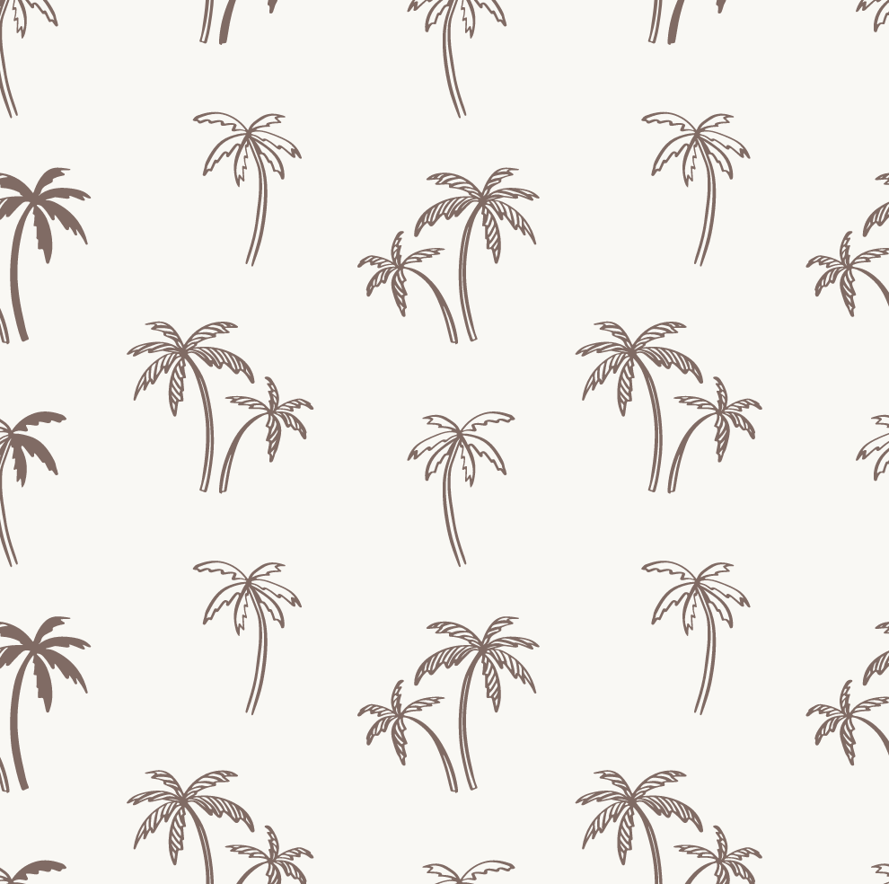 Close-up of Andy Brown Palms wallpaper showing small brown palm trees on cream