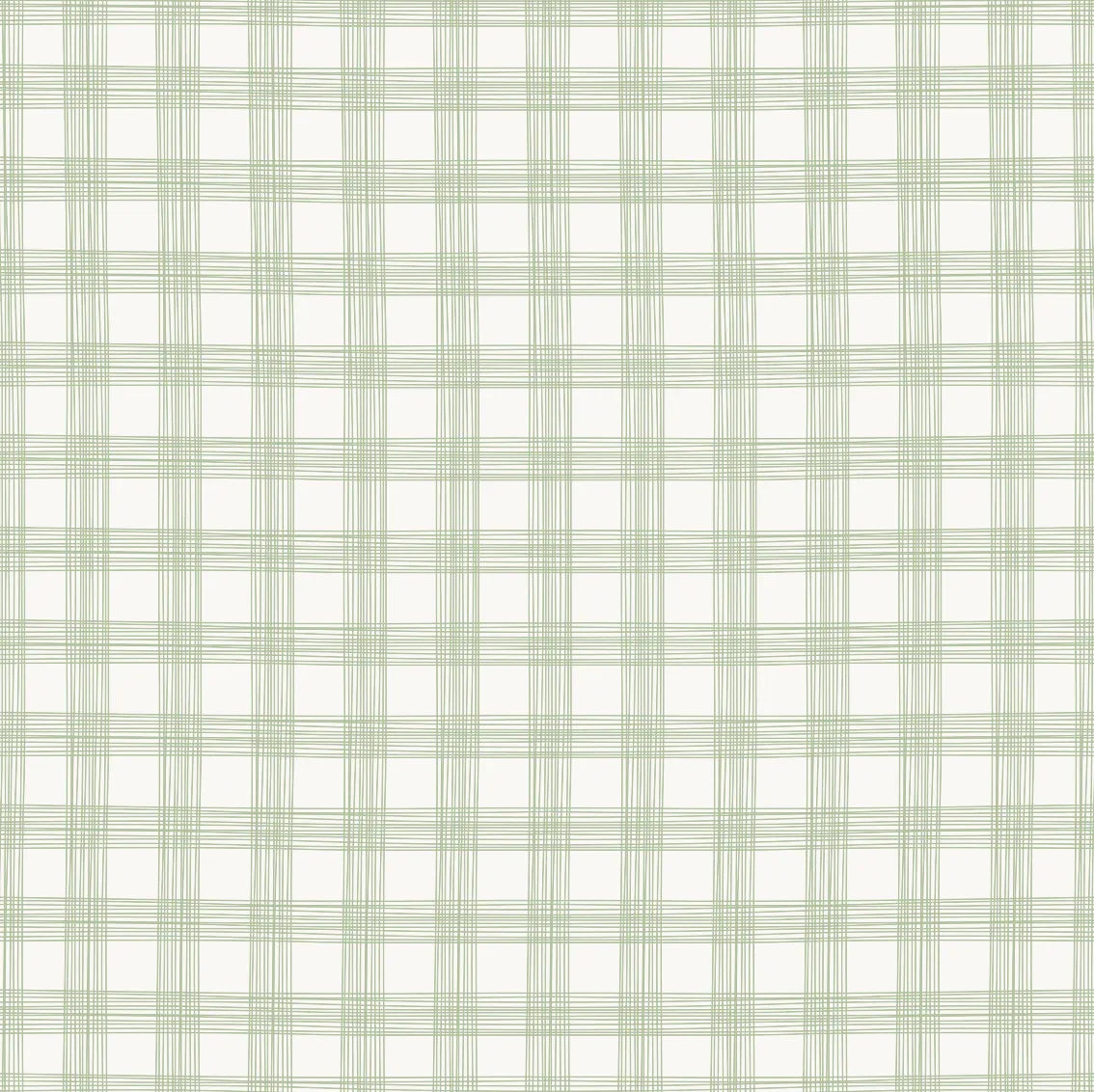 Close-up of Campbell Sage Green wallpaper showing a wavering hand-drawn check
