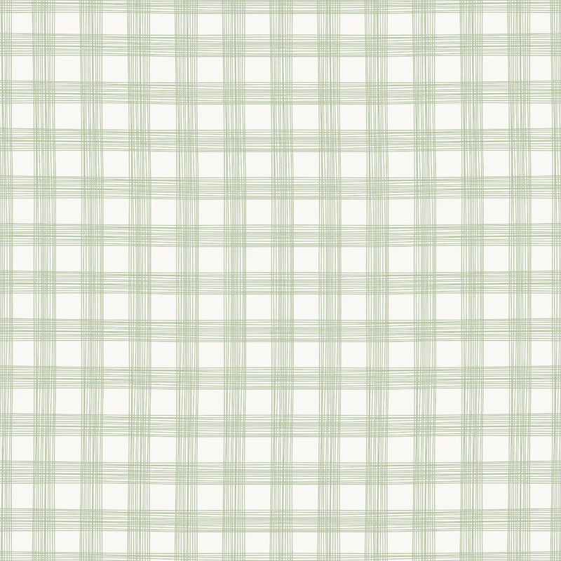 Campbell Hand Drawn Check Sage Green Wallpaper