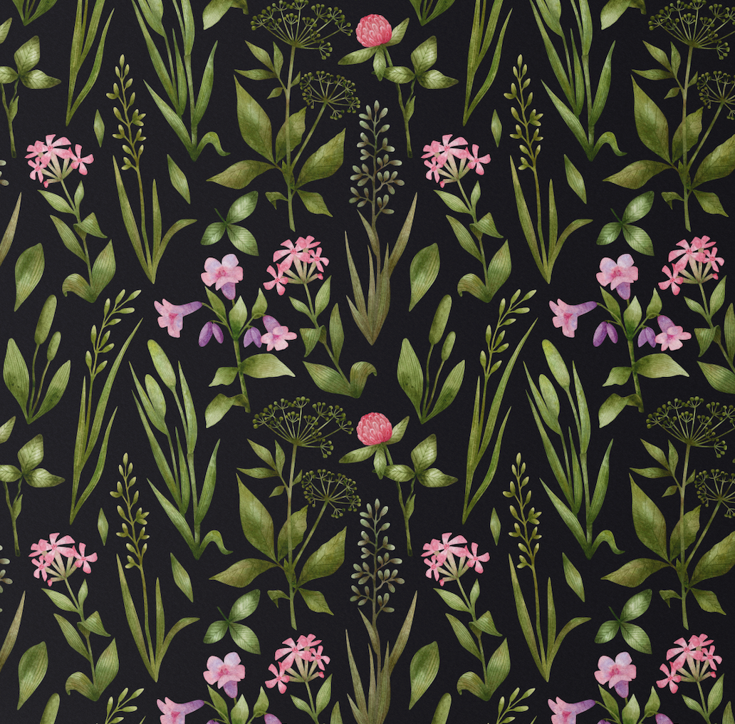 Heather Black Floral Wallpaper