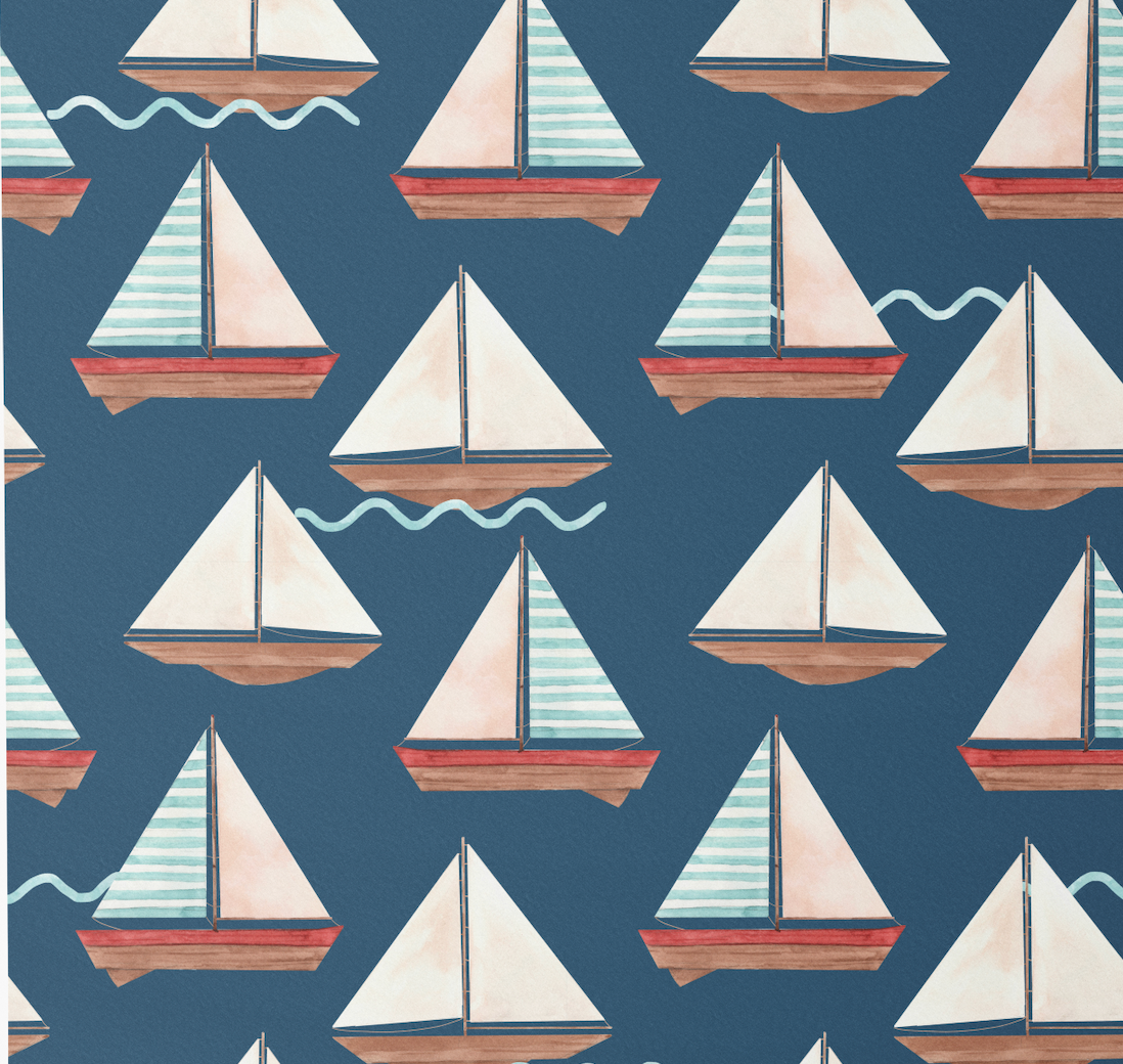 Ethan Blue Sailboats Kids Wallpaper