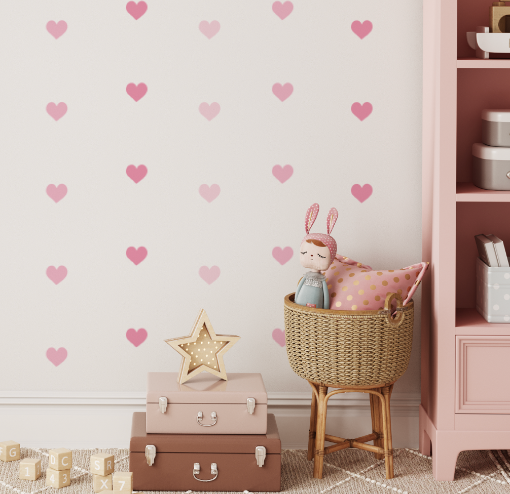 Mini Hearts 90pcs Pink Wall Decals