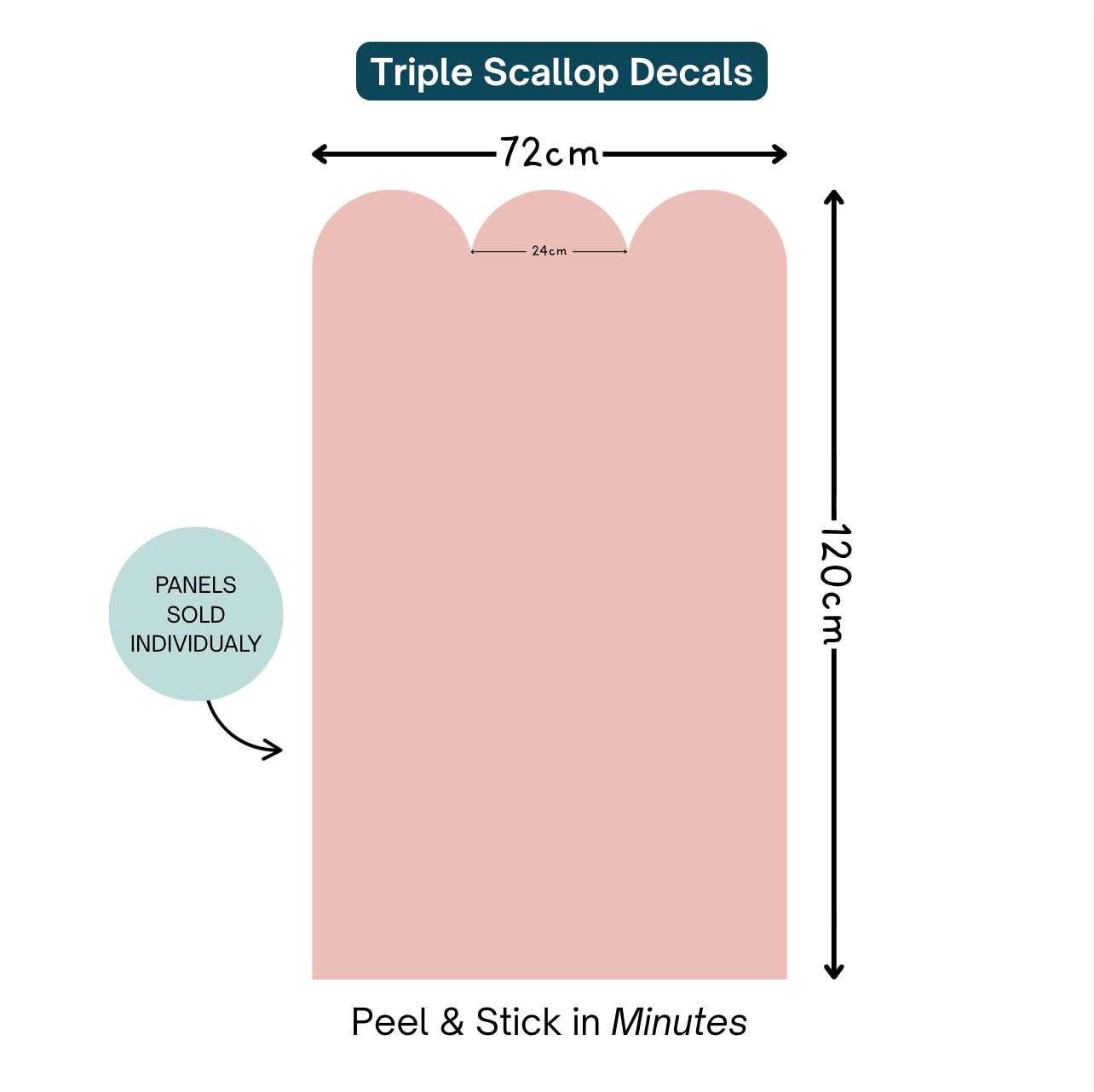 Triple Scallop Wall Decal (72cm W x 120cm H) - All Colours