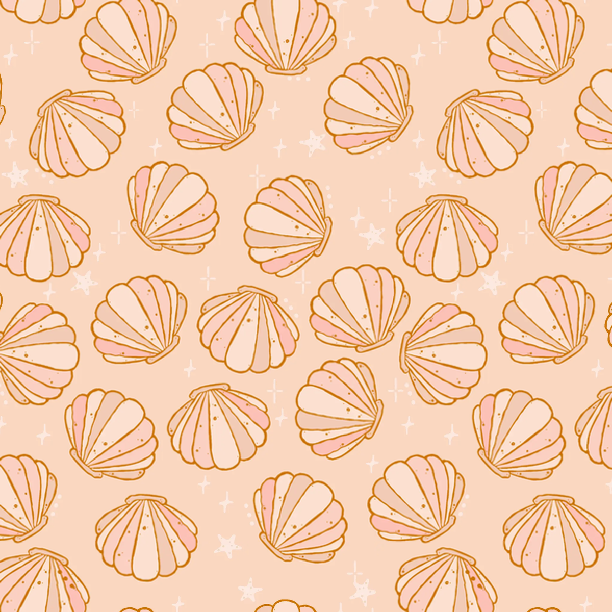 Pattern of seashells on a beige background