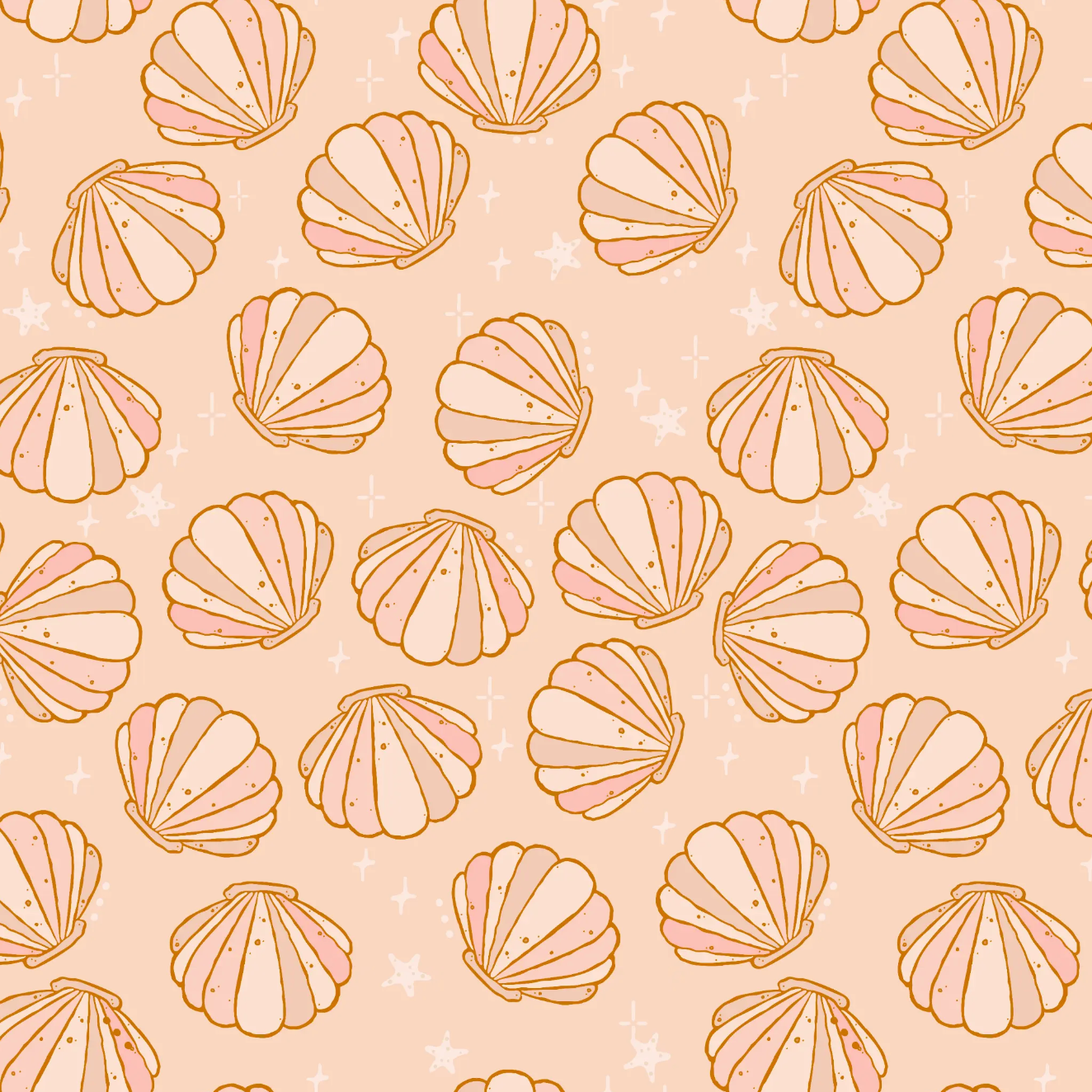 Pattern of seashells on a beige background