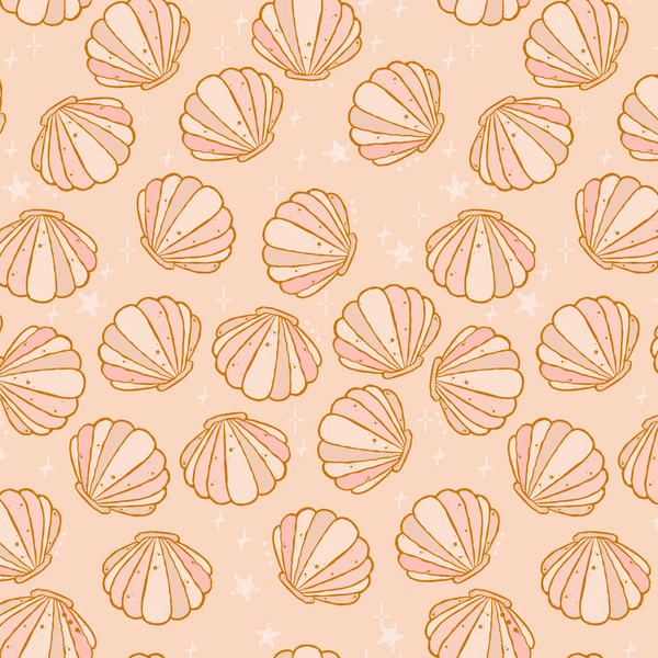 Pattern of seashells on a beige background
