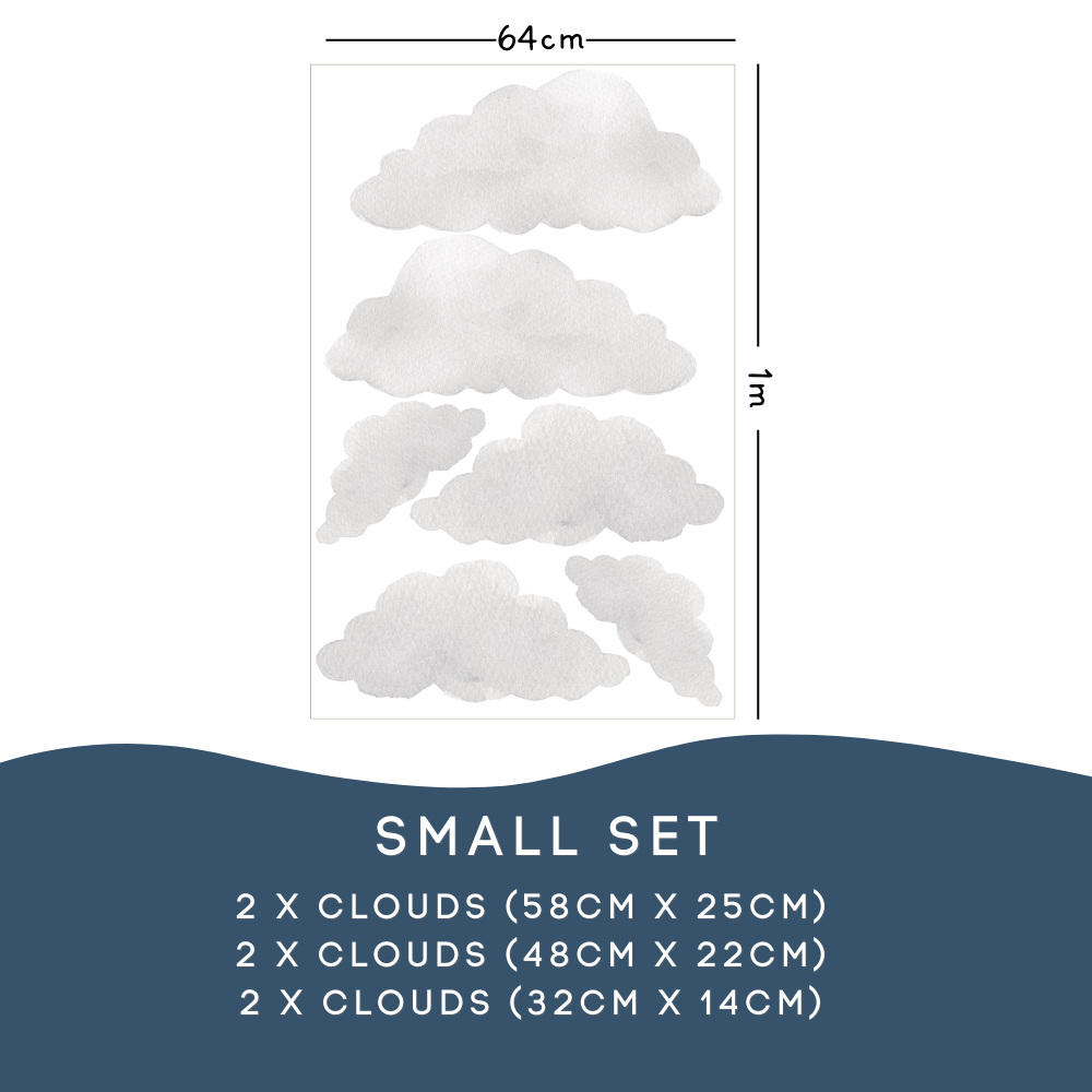 Set of cloud-shaped stickers with dimensions on a white background